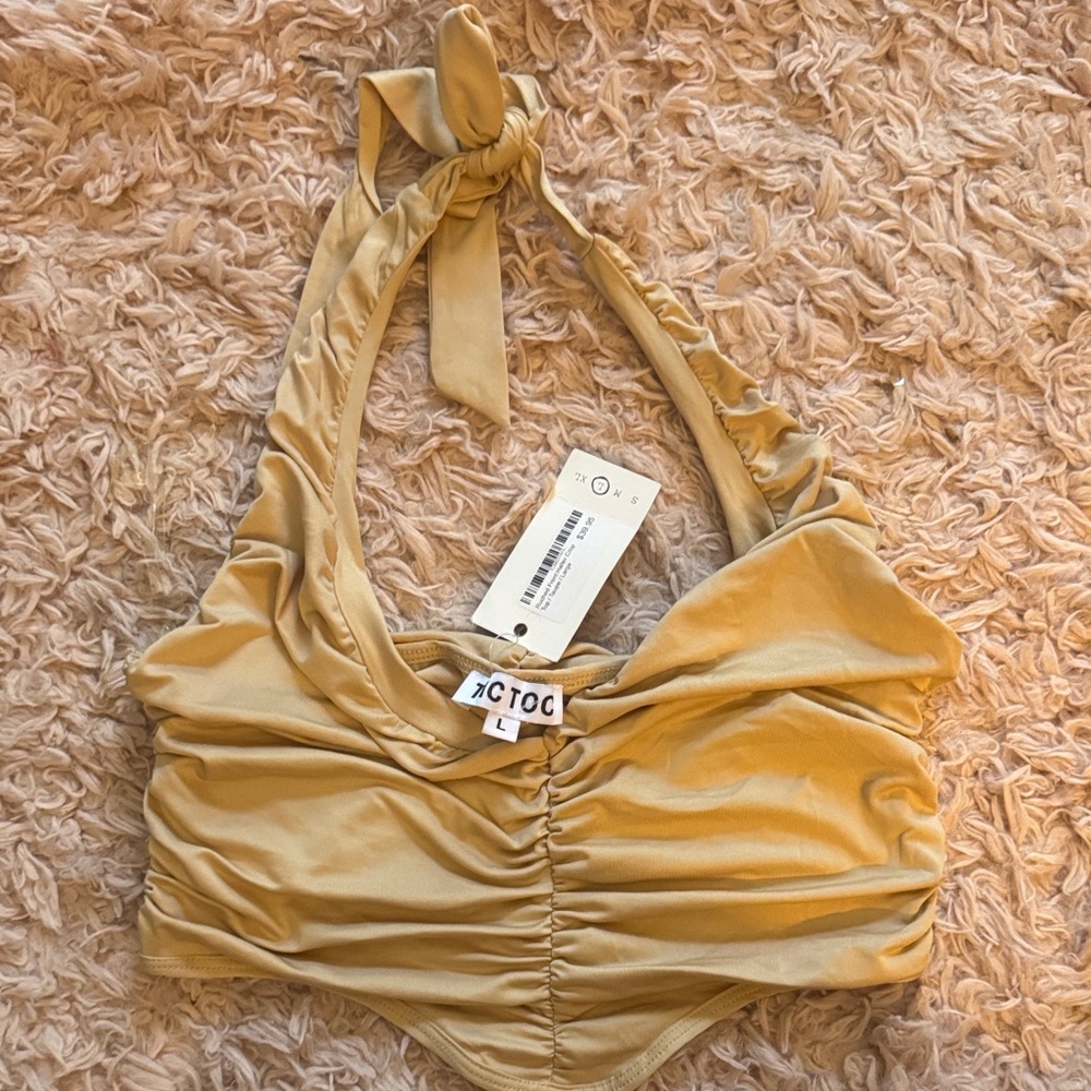 Tic Toc Gold Ruched Halter  Top
